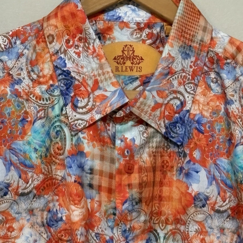 R. Lewis Men's 2XL Contemporary Fit Shirt Abstract Floral Print 100% Cotton
